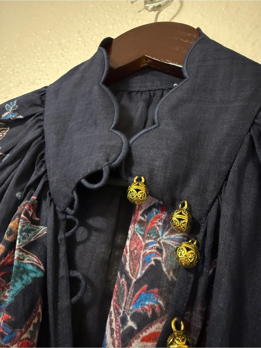Zimmermann Rhiannon Billow Blouse 100% Ramie Paisley Boho Sheer Navy Top M - Picture 14 of 14